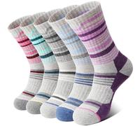 MOSEY KOSY 5 Pairs Women's Wool Walking Hiking Thermal Socks Winter Boot Work Warm Cushion Socks(Colorful Stripes,3-7)