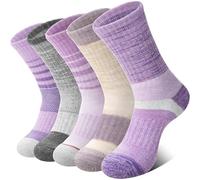 MOSEY KOSY 5 Pairs Women's Wool Walking Hiking Thermal Socks Winter Boot Work Warm Cushion Socks(Light Purple Series,7-11)