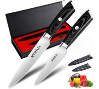 MOSFiATA 2pcs Kitchen Knife Sets, 5” Sharp Chef Knife Small Chopping Cooking Knife 3.5” Fruit Paring Knife, High Carbon German EN1.4116 Stainless Steel Professional Knives with Knife Cover Gift Box