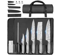MOSFiATA Chef Knife Set, 10PCS Portable Sharp Kitchen Knife Sets, High Carbon Japanese Stainless Steel Professional Chef Knives Sets with Knives Roll Bag Sharpener