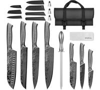 MOSFiATA Chef Knife Set with Roll Bag, 12PCS Portable Sharp Kitchen Knife Set, High Carbon Japanese Stainless Steel Professional Chef Cooking Knives Sets Sharpener for Outdoor Travel Camping BBQ Gray
