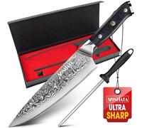 MOSFiATA Damascus Chef Knife 8 Inch, Professional Sharp Kitchen Knife, 67 Layers VG-10 High Carbon Stainless Steel Chef's Knives Vegetable Cooking Knife with G10 Ergonomic Handle Sharpener Gift Box