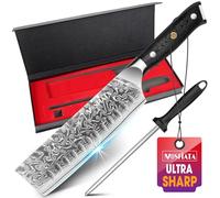 MOSFiATA Damascus Nakiri Chef Knife 7 inch, Ultra Sharp Kitchen Knife with 67-Layer Damascus Steel VG-10 Blade, Professional Chef's Knives Chopping Knife Set with Ergonomic Handle Sharpener Gift Box