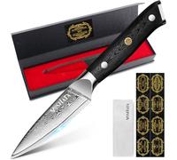 MOSFiATA Damascus Paring Knife, 3.5 inch Fruit Knife Ultra Sharp Small Kitchen Knives with 67-Layer Damascus Steel VG-10 Blade, Professional Peeling Knives with Ergonomic G10 Handle Gift Box