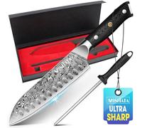 MOSFiATA Damascus Santoku Knife 7 inch, Ultra Sharp Kitchen Chef Knife with 67-Layer Damascus Steel VG-10 Blade, Professional Chef's Knives Chopping Knife Set with Ergonomic Handle Sharpener Gift Box