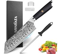 MOSFiATA Damascus Santoku Knife 7", Professional Sharp Widen Kitchen Knife 67 Layers Damascus Stainless Steel VG10 Core, Chef's Knives Chopping Cooking Knife Set G10 Handle Sharpener Gift for Dad Him