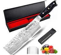 MOSFiATA Nakiri Chef Knife 7inch, Professional Chef's Kitchen Knives, High Carbon German Stainless Steel Cooking Knife Vegetable Chopping Japanese Knife Set with Finger Blade Guard Gift Box