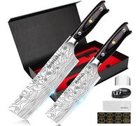 MOSFiATA Nakiri Kitchen Knife, 7?&5.5" Professional Chef Knife Set, German Stainless Steel Ultra Sharp Cooking Knife, Japanese Vegetable Knives Set