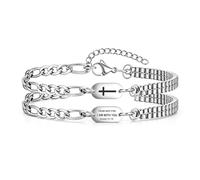 Mosflor Cross Bracelet for Men, Silver/Gold/Black Mens Cross Bracelets Stack Stainless Steel Cuban Link Chain Bracelet Set Non Tarnish Adjustable Chunky Mens Jewelry Gifts for Men Dad Him Father's Day