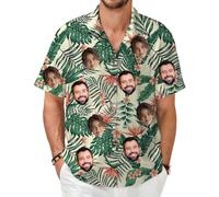MOSGDBV Personalised Hawaiian Shirt-Add Your Own Face or Photo Custom Beach Shirts for Men Funny Hawaiian with Face Tropical Summer Casual Short Sleeve Button Down Holidays
