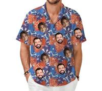 MOSGDBV Personalised Hawaiian Shirt-Add Your Own Face or Photo Custom Beach Shirts for Men Funny Hawaiian with Face Tropical Summer Casual Short Sleeve Button Down Holidays