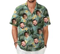 MOSGDBV Personalised Hawaiian Shirt-Add Your Own Face or Photo Custom Beach Shirts for Men Funny Hawaiian with Face Tropical Summer Casual Short Sleeve Button Down Holidays
