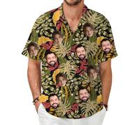 MOSGDBV Personalised Hawaiian Shirt-Add Your Own Face or Photo Custom Beach Shirts for Men Funny Hawaiian with Face Tropical Summer Casual Short Sleeve Button Down Holidays