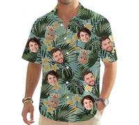 MOSGDBV Personalised Hawaiian Shirt for Men,Funny Hawaiian Shirts with Faces,Design Your Tropical Summer Beach Casual Short Sleeve Button Down Shirts, and Beach Events