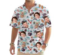 MOSGDBV Personalised Hawaiian Shirt for Men,Funny Hawaiian Shirts with Faces,Design Your Tropical Summer Beach Casual Short Sleeve Button Down Shirts, and Beach Events
