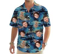 MOSGDBV Personalised Hawaiian Shirt for Men,Funny Hawaiian Shirts with Faces,Design Your Tropical Summer Beach Casual Short Sleeve Button Down Shirts, and Beach Events