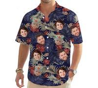 MOSGDBV Personalised Hawaiian Shirt for Men,Funny Hawaiian Shirts with Faces,Design Your Tropical Summer Beach Casual Short Sleeve Button Down Shirts, and Beach Events