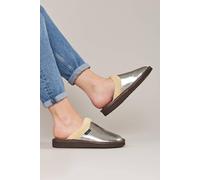 Moshulu 'adele Metallic' Classic Leather Mule Slippers In Silver Silver 5