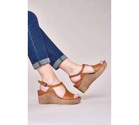 Moshulu 'peach Melba 2' T-Bar Wedge Sandals In Tan Tan