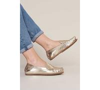 Moshulu 'pipit' Classic Leather Moccasin Loafers In Metallic Gold Metallic Gold 3