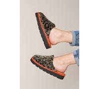 Moshulu 'snow Leopard' Animal Print Mule Slippers In Orange Orange