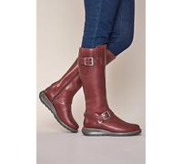 Moshulu 'stargazer' Long Leather Wedge Boots In Dark Red Dark Red 3