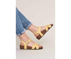Moshulu Women's 'Bigbury 2' Leather Cross-Over Sandals in Yellow | Size: 5 Moshulu Yellow 5