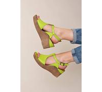 Moshulu Women's 'Peach Melba 2' T-Bar Wedge Sandals in Bright Green | Size: 6 Moshulu Bright Green 6