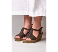 Moshulu Women's 'Peach Melba 2' T-Bar Wedge Sandals in Dark Brown | Size: 5