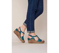 Moshulu Women's 'Peach Melba 2' T-Bar Wedge Sandals in Teal | Size: 6