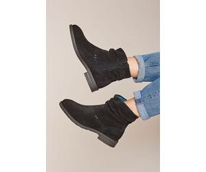 Moshulu Women's 'Pipistrelle 3' Ruched Suede Pixie Ankle Boots in Black | Size: 5 Moshulu Black 5