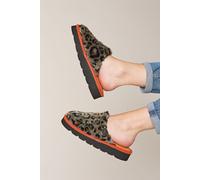 Moshulu Women's 'Snow Leopard' Animal Print Mule Slippers in Orange | Size: 7 Moshulu Orange 7