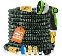 MOSII Expandable Garden Hose Pipe, Flexible Heavy Duty Water Hose Pipe Extendable with 10-Pattern Spray Nozzle, Brass Fittings, Hosepipes for Garden Car Washing (Green, 50FT/15M)
