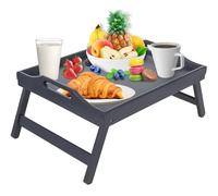 Mosii Grey Bamboo Multipurpose Lap Tray & Foldable Legs Table, Foldable Bed Tray With Handles, Ideal For Breakfast In Bed, Sofa, Eating, Working, Serving, Drawing, Laptop Stand & Snack Tray