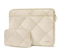 MOSISO 13-14 inch Laptop Case, 13.3 inch Laptop Sleeve Compatible with MacBook Air 13 13.6 M4 M3 M2 M1/Pro 13/Pro 14, HP Dell ASUS Lenovo, Rhombus Quilted Horizontal Bag Cover with Small Case, Sand