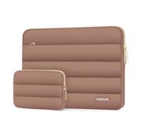MOSISO 13-14 inch Laptop Case, 13.3 inch Puffy Laptop Sleeve Compatible with MacBook Air 13 13.6 M4 M3 M2 M1/Pro 13/Pro 14,HP,Dell,ASUS, Lenovo, Polyester Horizontal Bag with Small Case, Mocha