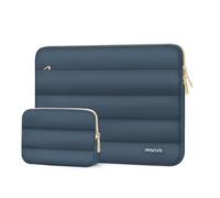 MOSISO 13-14 inch Laptop Case, 13.3 inch Puffy Laptop Sleeve Compatible with MacBook Air 13 13.6 M4 M3 M2 M1/Pro 13/Pro 14,HP,Dell,ASUS, Lenovo, Polyester Horizontal Bag with Small Case, Haze Blue