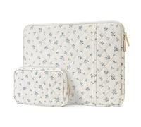 MOSISO 13-14 inch Laptop Case, 13.3 inch Puffy Laptop Sleeve Compatible with MacBook Air 13.6 M4 M3 M2 M1/Pro 13/Pro 14, HP Dell ASUS Lenovo, Square Quilted Vertical Bag&Small Case, Ditsy Blue Floral