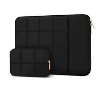 MOSISO 15-16 inch Laptop Case, 15.6 inch Puffy Laptop Sleeve Compatible with MacBook Pro 16 M4 M3 M2 M1, HP Acer Dell Lenovo Notebook, Twelve Square Quilted Bag with Vertical Pocket&Small Case, Black
