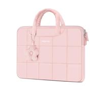 MOSISO 15-16 inch Laptop Case, 15.6 inch Puffy Laptop Sleeve Compatible with MacBook Pro 16 M4 M3 M2 M1, HP Acer Dell Lenovo Notebook, Rectangle Quilted Computer Bag with Handle&Flower Pendant, Pink