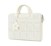 MOSISO 15-16 inch Laptop Case, 15.6 inch Puffy Laptop Sleeve Compatible with MacBook Pro 16 M4 M3 M2 M1, HP Acer Dell Lenovo Notebook, Rectangle Quilted Computer Bag with Handle&Flower Pendant, Sand