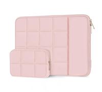 MOSISO 15-16 inch Laptop Case, 15.6 inch Puffy Laptop Sleeve Compatible with MacBook Pro 16 M5 M4 M3 M2 M1,HP Acer Dell Lenovo, Twelve Square Quilted Bag with Vertical Pocket&Small Case,Pink