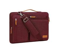 MOSISO 360 Protective Laptop Bag 13.3 inch, 13-13.3 inch Computer Shoulder Bag Compatible with MacBook Air/Pro 13/Pro 14, HP Dell ASUS, Side Open Messenger Case &4 Zipper Pockets&Handle, Wine Red