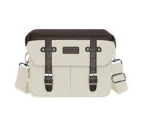 MOSISO Camera Case Crossbody Shoulder Messenger Bag, DSLR/SLR/Mirrorless Photography Vintage PU Leather Flap Gadget Bag with Rain Cover Compatible with Canon/Nikon/Sony Camera and Lens, Beige