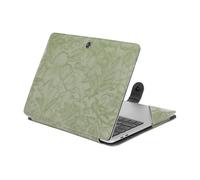 MOSISO Case Compatible with MacBook Air 13.6 inch M4 M3 M2 2025-2022 /Air 13 M1 2022-2018 /Pro 13 M2 M1 2025-2016, Embossed Retro Hibiscus PU Leather Portfolio Protective Stand Cover, Sage Green