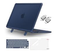 MOSISO Case Compatible with MacBook Air 13 inch M5 M4 M3 M2 2026-2022 A3449 A3240 A3113 A2681, Case for MacBook Air 13.6 Shockproof Cover Fold Kickstand &KeyboardSkin&Type C&ScreenFilm, Midnight Blue