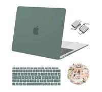 MOSISO Compatible with MacBook Air 13 inch Case M1 2021 2020-2018 A2337/2179/1932 Touch ID, Hard Shell Cover for MacBook Air M1 Case 13.3 &Keyboard Cover&Laptop Decals&Type C Adapter, Emerald Green