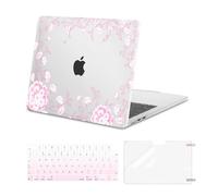 MOSISO Compatible with MacBook Air 13 inch Case M4 M3 M2 2026 2025 2024 2023 2022 A3240 A3113 A2681, Tiny Flowers Hard Shell Case&Keyboard Cover&Screen Protector for MacBook Air 13.6 inch Case, Pink