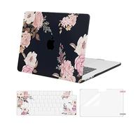 MOSISO Compatible with MacBook Air 15 inch Case M4 M3 M2 2025 2024 2023 A3241 A3114 A2941 Chip with Touch ID, Plastic Peony Hard Shell Case & Keyboard Cover Skin & Screen Protector, Black
