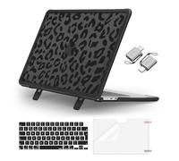 MOSISO Compatible with MacBook Air 15 inch Case M5 M4 M3 M2 2026-2023 A3448 A3241 A3114 A2941, Anti-Cracking Leopard Grain Hard Shell Cover Fold Kickstand&KeyboardSkin&ScreenFilm&Type C, Black